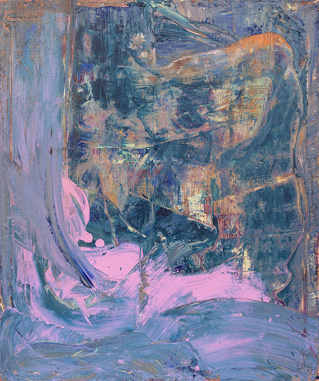 Skála a vodopád, 2022, akryl na plátně, 125×105 cm  